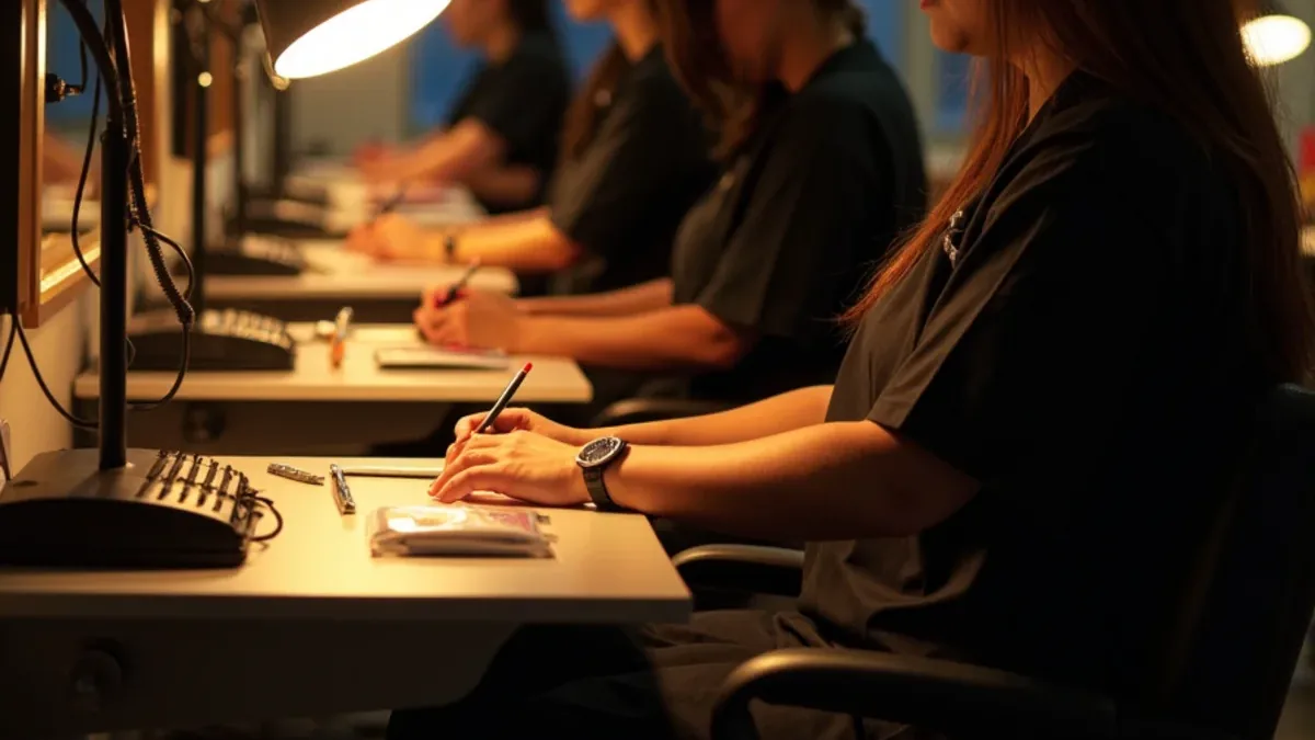 Nail and esthetics students at a beauty school serving Commerce, California