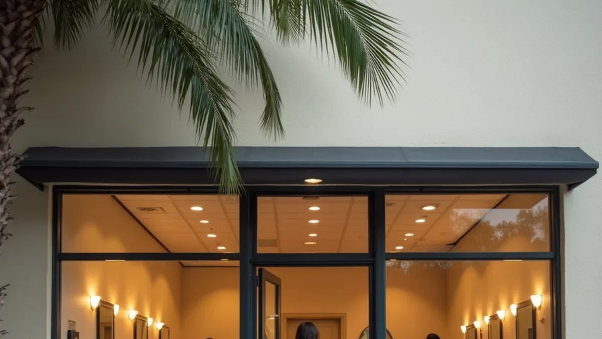Front entrance of Maiquela's Cosmetology Academy on Long Beach Blvd in South Gate, California