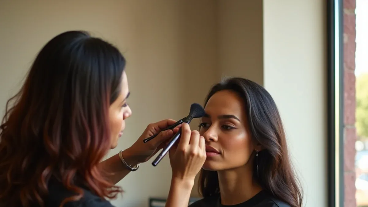 Makeup artistry students practising event looks at a beauty school serving East Los Angeles, California