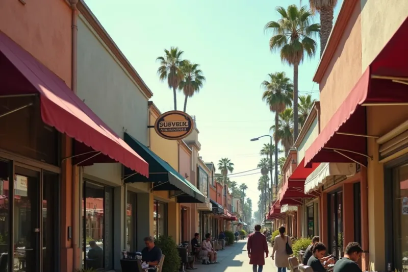 Pacific Boulevard retail corridor in Huntington Park, California, near the beauty school in South Gate