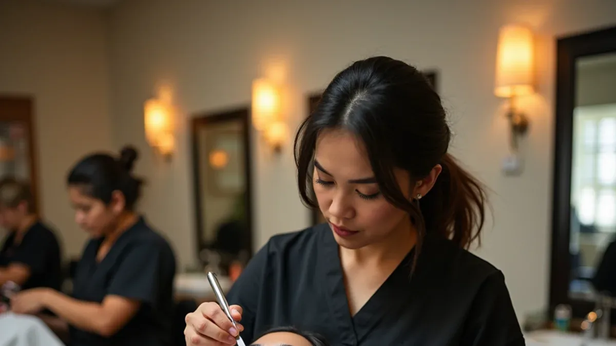Nail technology students at a beauty school serving Lakewood, California