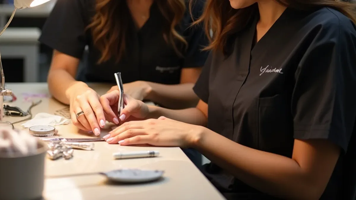 Cosmetology students practising on the clinic floor at a beauty school serving Lynwood, California