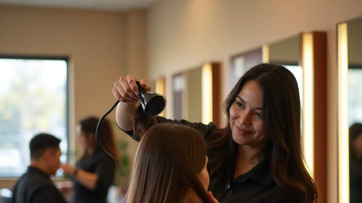 Beauty school classroom serving students from Maywood, California, with instruction in Spanish