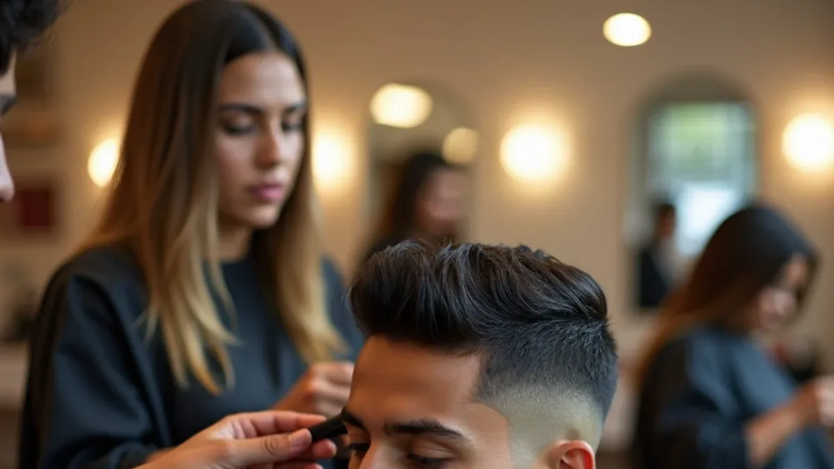 Barbering students practising fades on textured hair at a school serving Watts, Los Angeles
