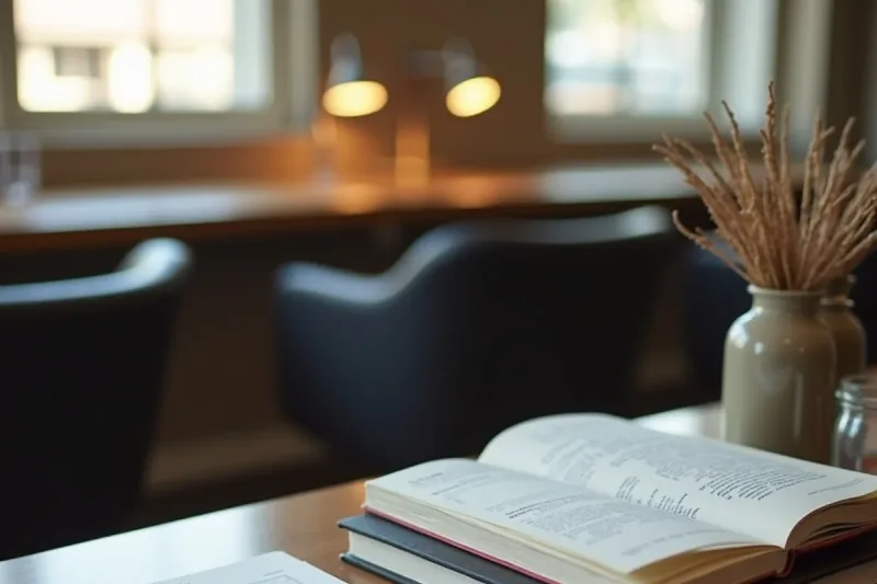 Cosmetology textbooks in Spanish and English on a beauty school classroom desk
